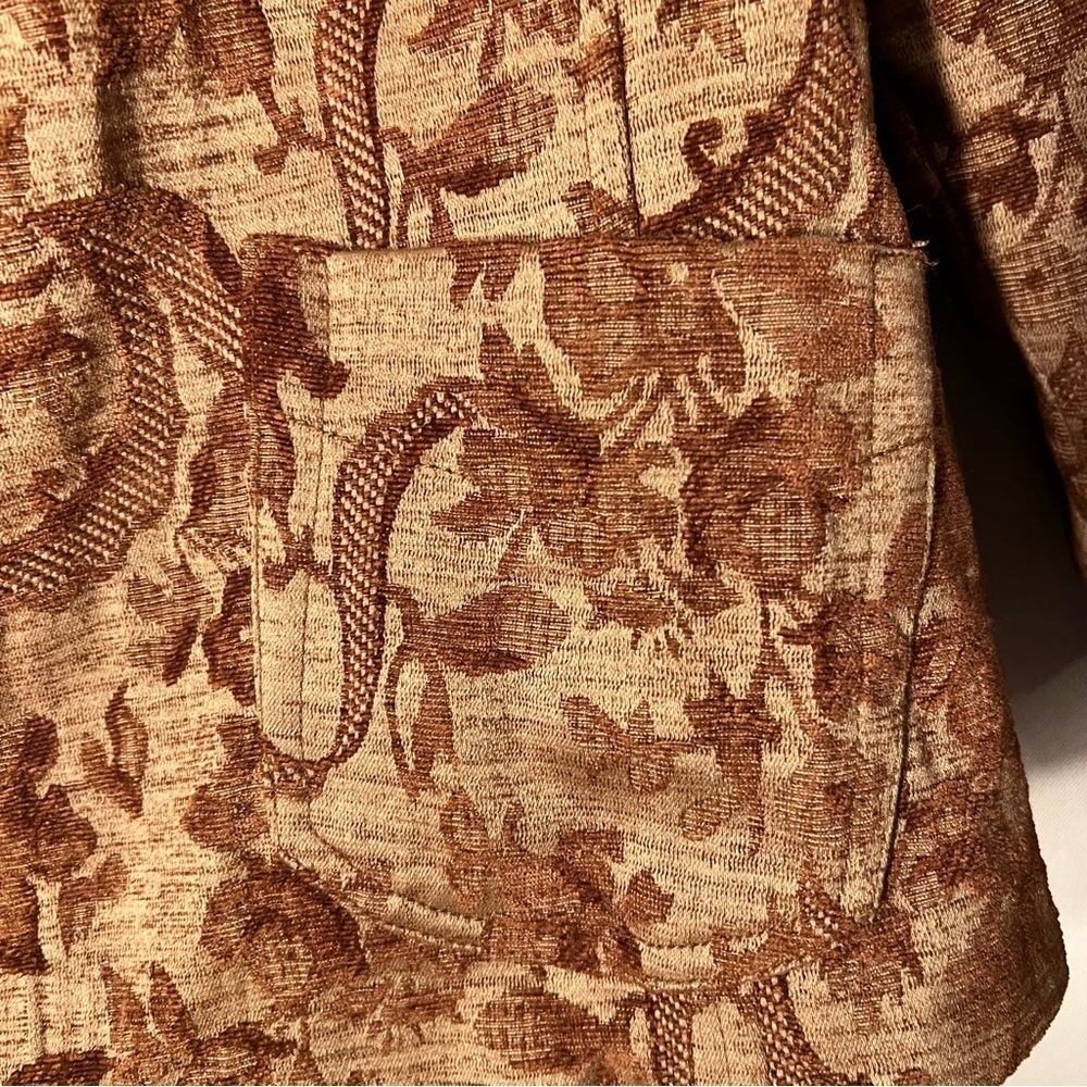 Vintage FDJ Size XL Brown Floral 3 Button Blazer Jacket Tapestry Retro - Picture 4 of 12